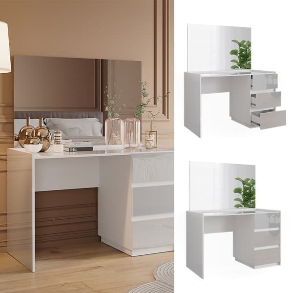 Marla sminkbord, 120cm med 3 lådor och spegel, Högblank vit, Vicco