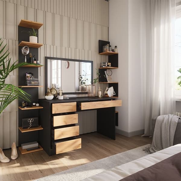 Sherry sminkbord, 55x75cm utan spegel, antracit/guld ek, Vicco