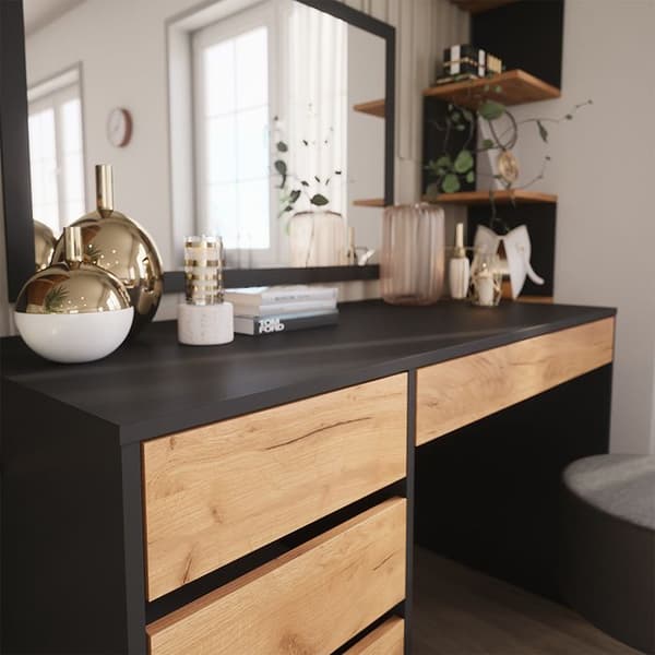 Sherry sminkbord, 55x75cm utan spegel, antracit/guld ek, Vicco