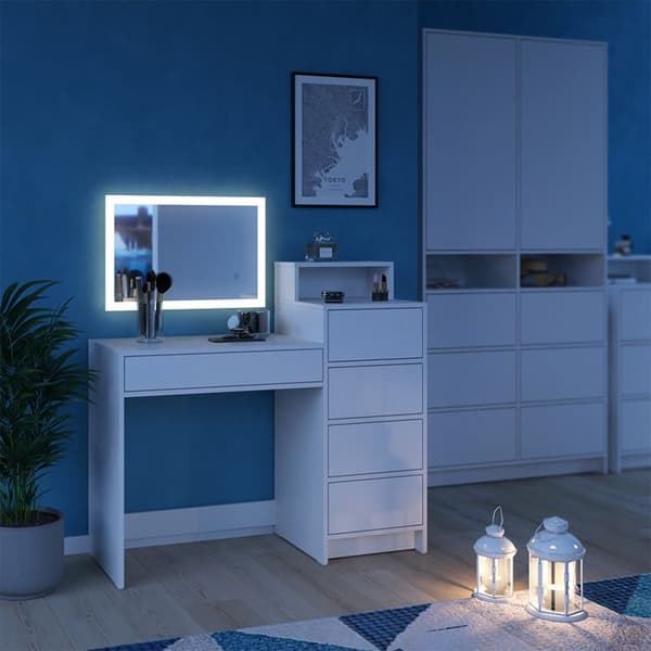 Naara sminkbord, 110,5cm med LED-spegel, Vit, Vicco