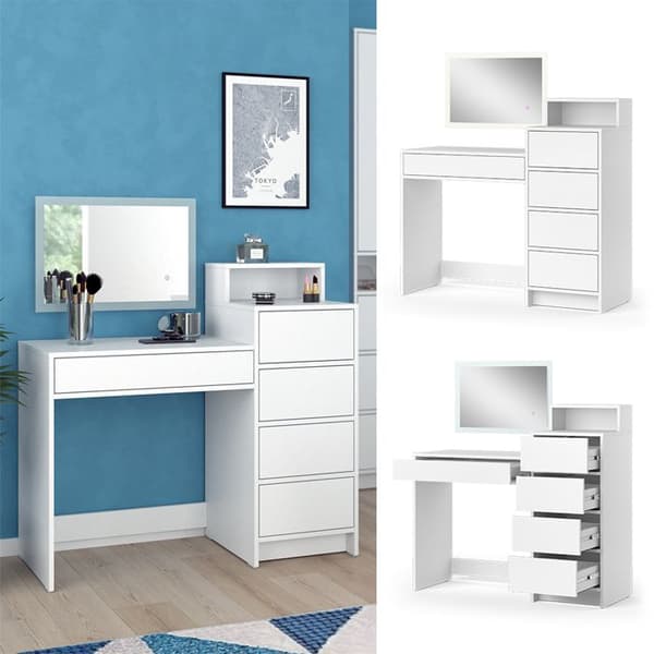 Naara sminkbord, 110,5cm med LED-spegel, Vit, Vicco