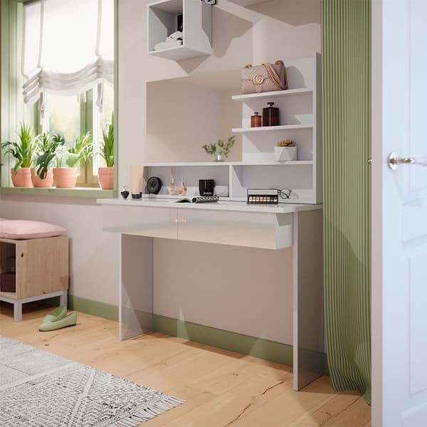 Azur sminkbord, 120cm med spegelhylla, Vit, Högblank vit, Vicco
