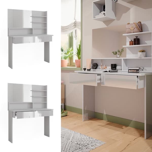 Azur sminkbord, 120cm med spegelhylla, Vit, Högblank vit, Vicco