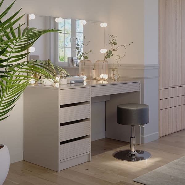 Sherry sminkbord, 120cm med spegel, pall &amp; LED-belysning, Cashmere, Vicco