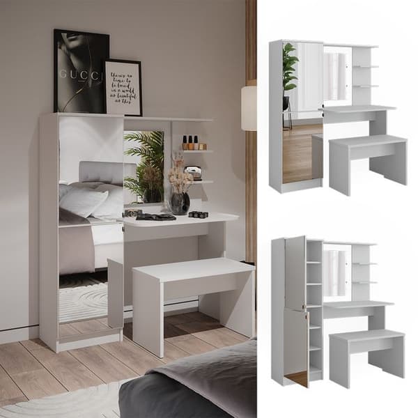 Jasmin sminkbord, 123x141,2cm med bänk, Vit, Vicco