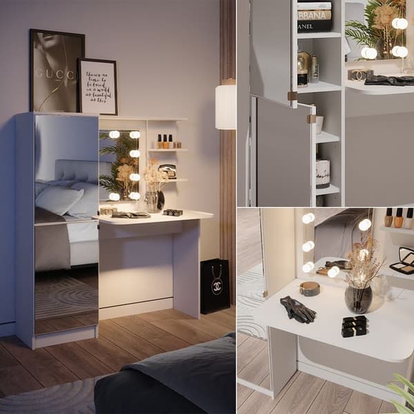 Jasmin sminkbord, 123x141,2cm med LED-belysning, Vit, Vicco