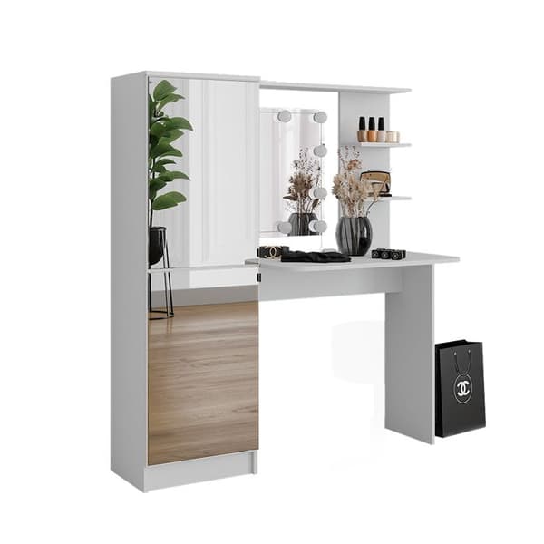 Jasmin sminkbord, 123x141,2cm med LED-belysning, Vit, Vicco