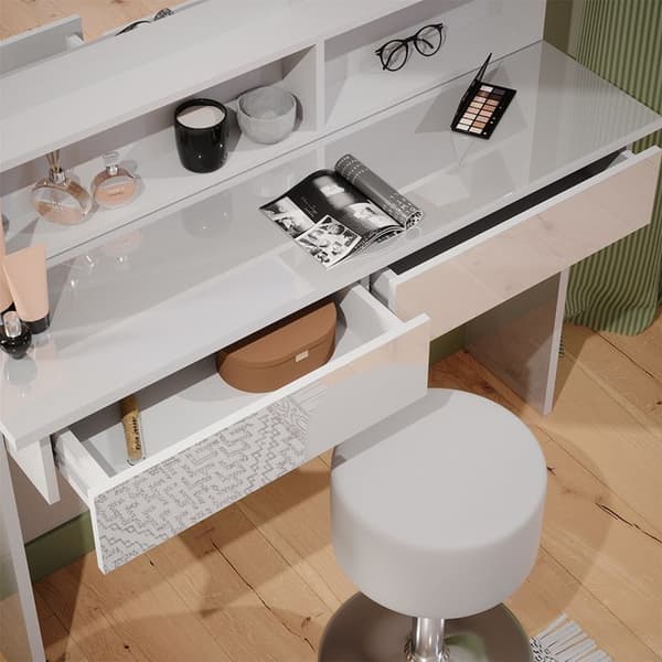 Azur sminkbord, 120cm med pall, Vit, Högblank vit, Vicco