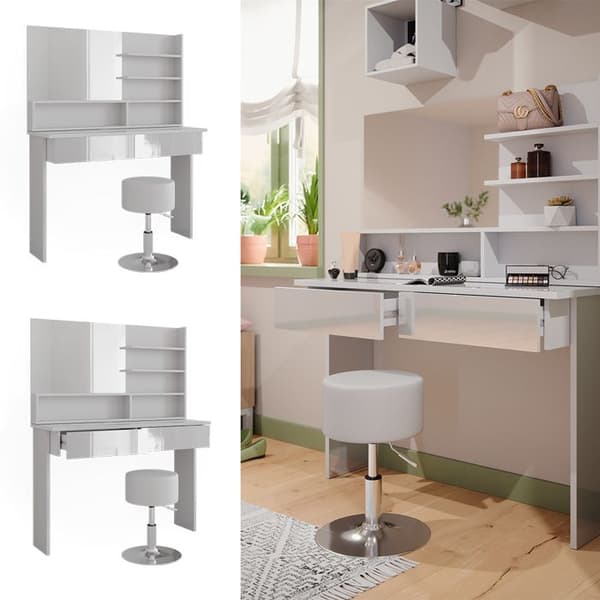 Azur sminkbord, 120cm med pall, Vit, Högblank vit, Vicco