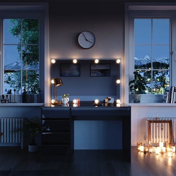 Sherry sminkset, 55cm med LED-belysning, svart/guld, Guld, Vicco