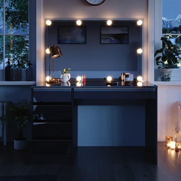 Sherry sminkset, 55cm med LED-belysning, svart/guld, Guld, Vicco