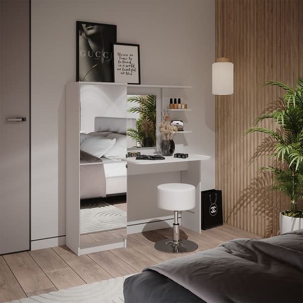 Jasmin sminkbord, 123x141,2cm med pall, Vit, Vicco