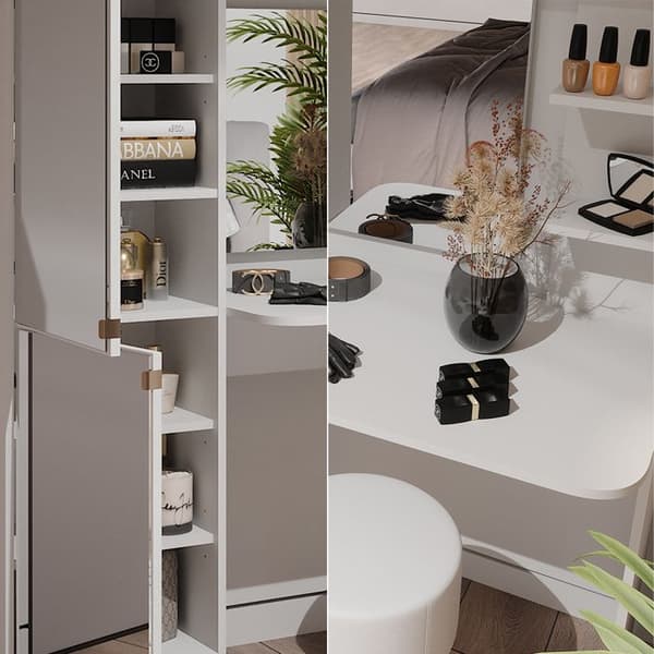 Jasmin sminkbord, 123x141,2cm med pall, Vit, Vicco