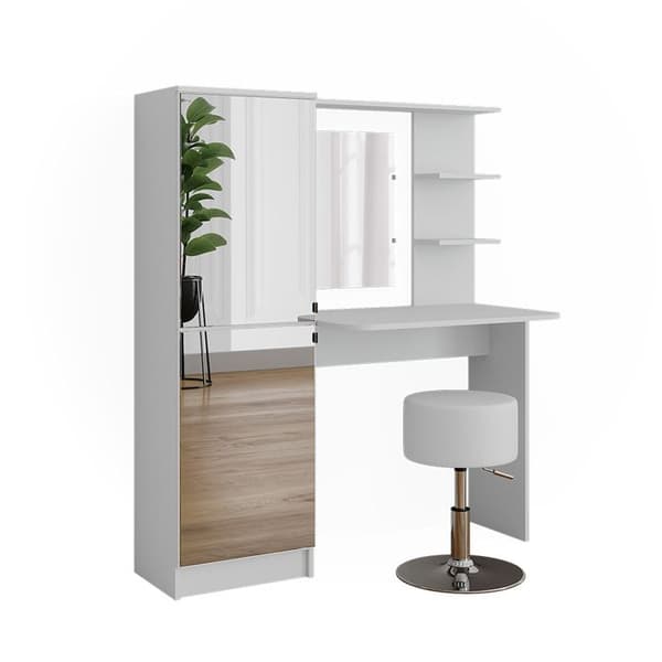 Jasmin sminkbord, 123x141,2cm med pall, Vit, Vicco