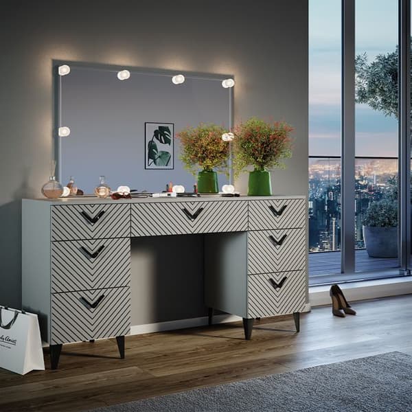 Anett sminkbord, 150cm med LED-belysning, Grå, Vicco