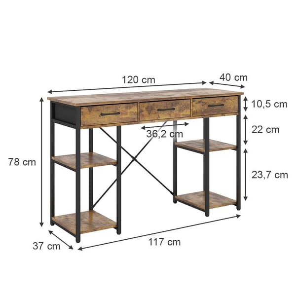 Chino sminkbord, 120cm med 3 lådor, Rustik ek, Vicco