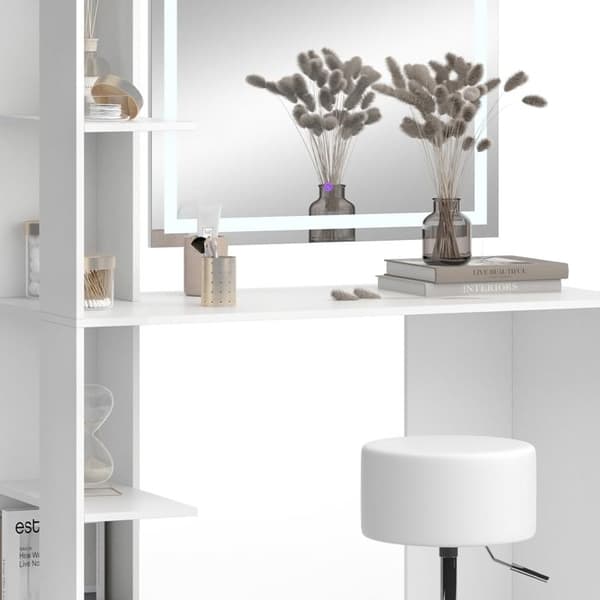 Sminkbord Tower, 122,2cm med belysning och pall, Vit, Vicco