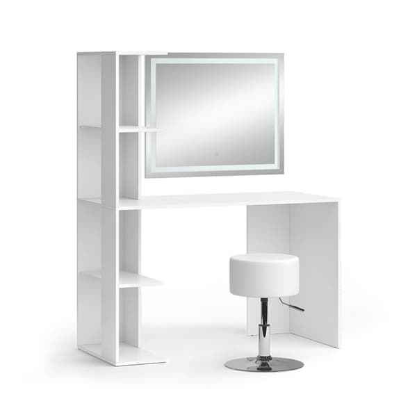Sminkbord Tower, 122,2cm med belysning och pall, Vit, Vicco