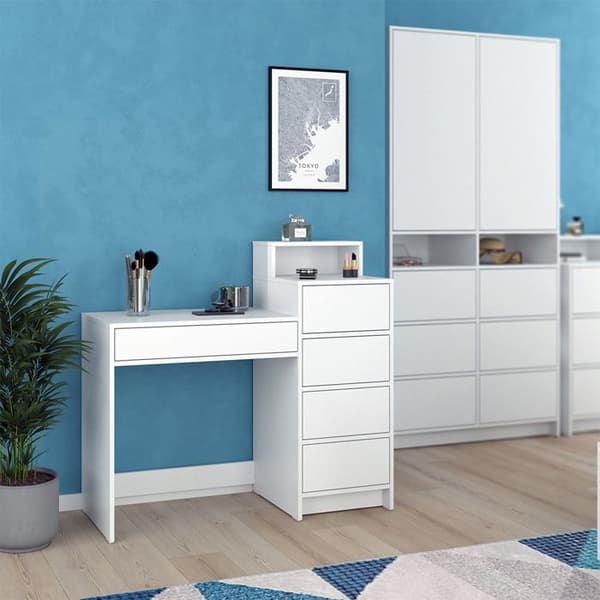 Coiffeuse Naara, 110,5 cm med 5 lådor, Vit, Vicco