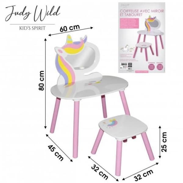 Coiffeuse Barnsöta Enhörning Med Spegel Och Pall Judy Wild