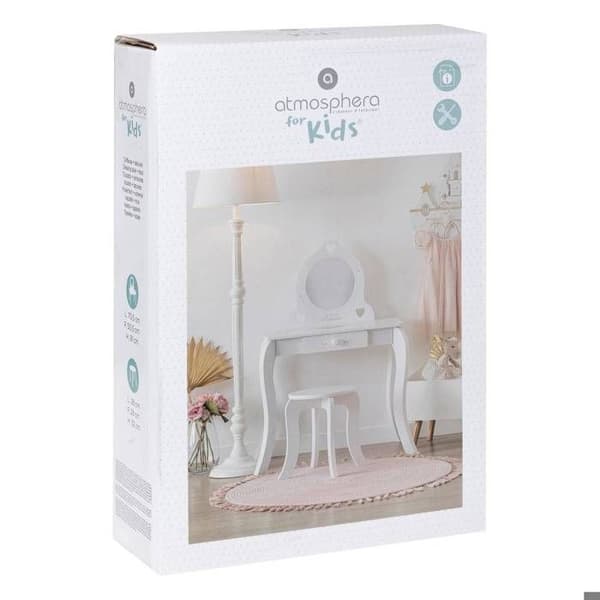 Sminkbord med pall - Barn - Vit 50,5 cm - AC-DÉCO - Sovrumsmöbler - Trä - 1 låda