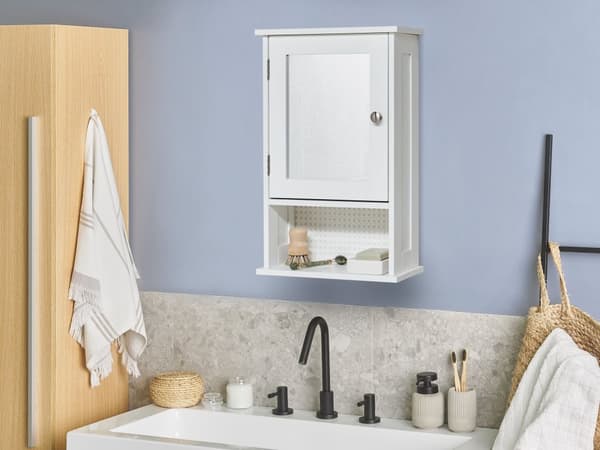 Veggmontert Speilskap Hvit MDF 34 x 53 cm Baderomsoppbevaring Moderne Stil