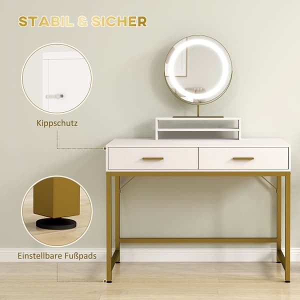 Rootz Cosmetic Table - Dressing Vanity - Makeup Desk - 360 ° Mirror LED - 100 cm x 50 cm x 137,5 cm - Stylsk & mångsidig design