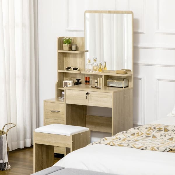Rootz toalettbordsset - Makeuptabell - fåfänga set - gott om förvaring - 80W x 38d x 143h cm - naturlig träfinish
