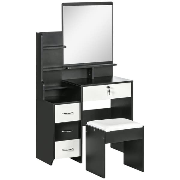 Rootz -pukupöytäsarja - Vanity Set - meikkipöytä - iso peili ja runsaasti säilytystilaa - 80w x 38d x 143h cm - musta/valkoinen