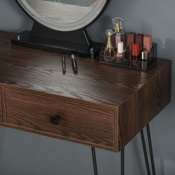 Rootz Modern Dressing Table Set - Vanity Desk - Makeup Station - LED MIRROR - Justerbar belysning - 80x40x136cm -brown