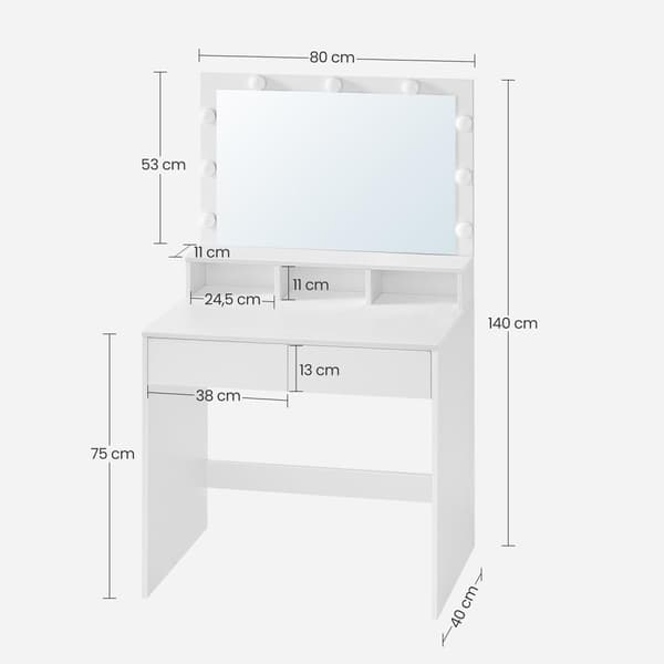 Toiletbord, VASAGLE, 80x40 cm, Hvid