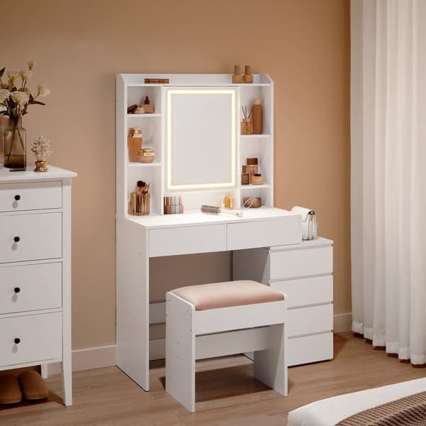 Kommode med LED-belysningsmoderne design-sky hvid