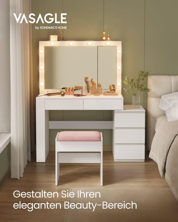 Sminkebord, RDT127W01, 40x125 cm, Hvid