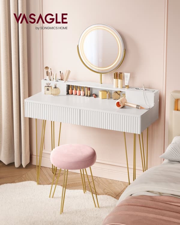 Sminkbord, VASAGLE RVT619W01, 100x40 cm, Vit