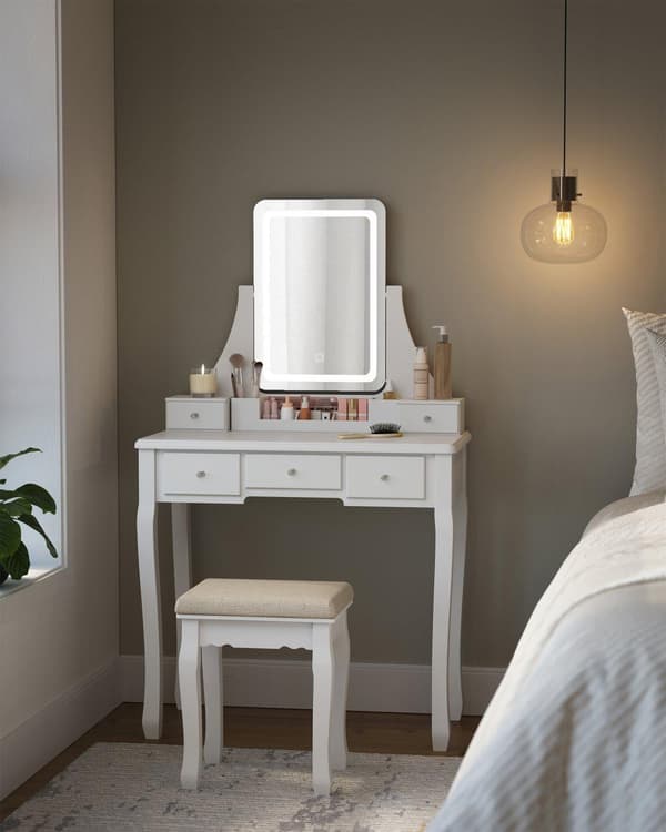 Sminkbord med stol, 80 x 40 x 137,5 cm, vit