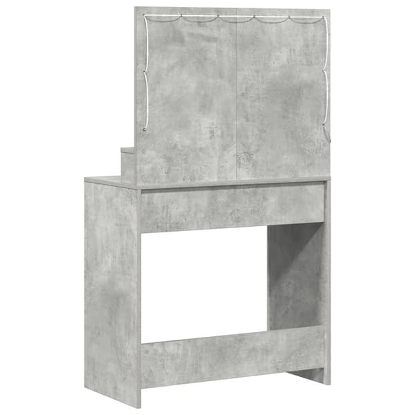 Sminkbord med LED-lampor i betonggrå, 79x41x135 cm