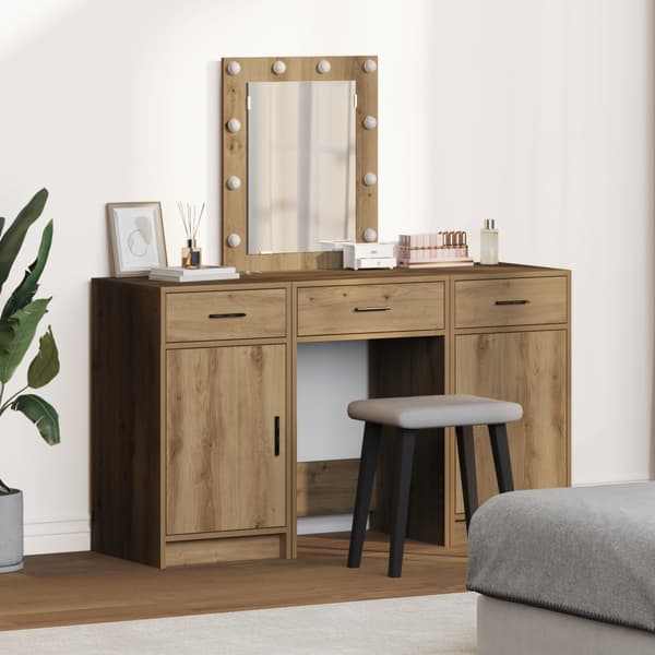 Sminkbord set 3 delar med LED-lampor artisan ek konstruerat trä