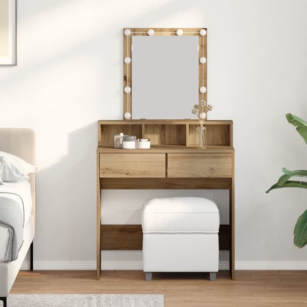 Sminkbord med spegel och LED-lampor artisan ek konstruerat trä