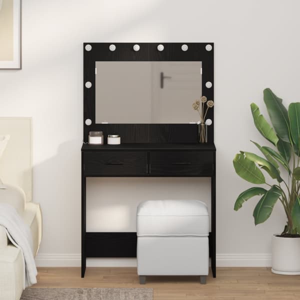 Sminkbord med LED-lampor svart ek 78,5x41x135 cm