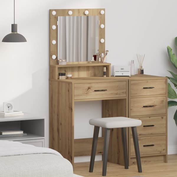 Sminkbord med LED-lampor artisan ek 79x41x135 cm