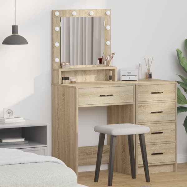 Sminkbord med LED-lampor sonoma-ek 50x41x135 cm