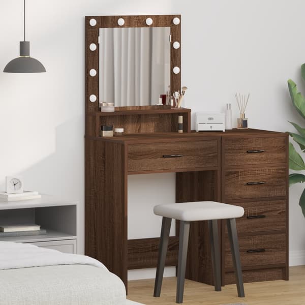 Sminkbord med LED-lampor brun ek 50x41x135 cm