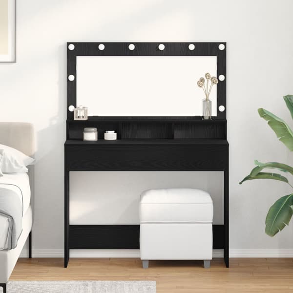Sminkbord med LED-lampor svart ek 100x41x135 cm