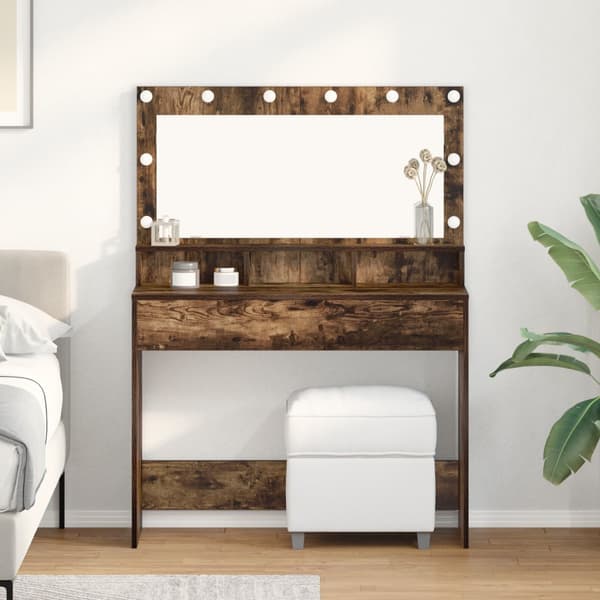 Sminkbord med LED-lampor rökt ek 100x41x135 cm