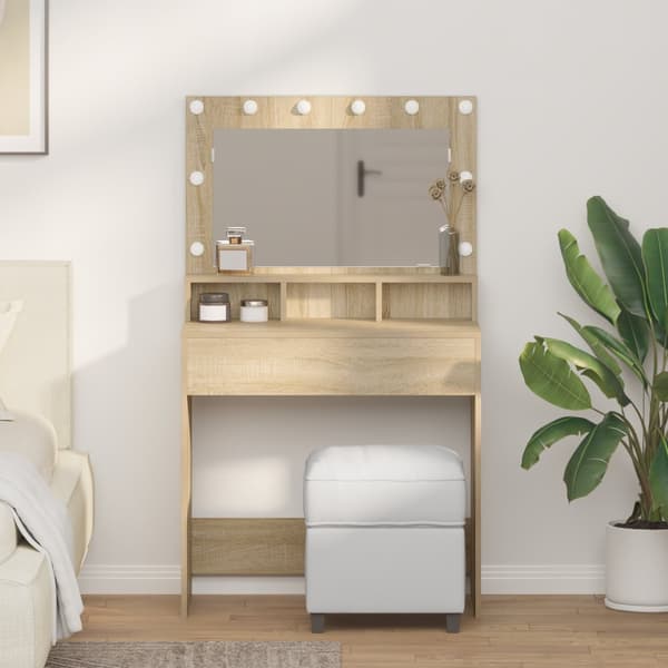 Sminkbord med LED-lampor sonoma-ek 79x41x135 cm