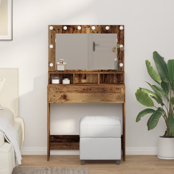 Sminkbord med LED-lampor återvunnet trä 79x41x135 cm