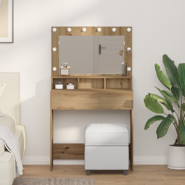 Sminkbord med LED-lampor artisan ek 79x41x135 cm