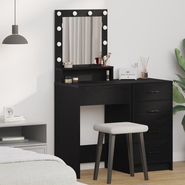 Sminkbord med LED-lampor svart ek 50x41x135 cm