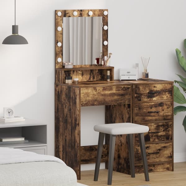 Sminkbord med LED-lampor rökt ek 50x41x135 cm