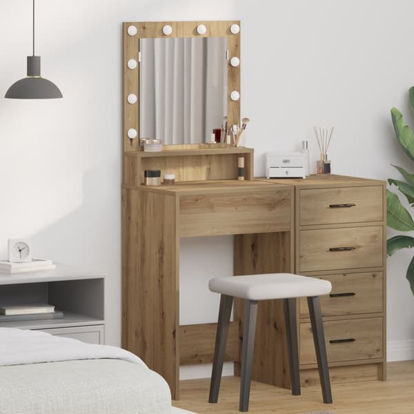 Sminkbord med LED-lampor artisan ek 50x41x135 cm